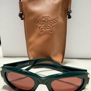 MCM Dark Green Frame Sunglasses with Brown Leather Pouch